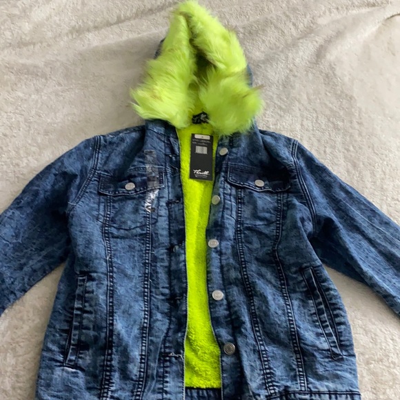Neon Green Faux Fur Jean Jacket 